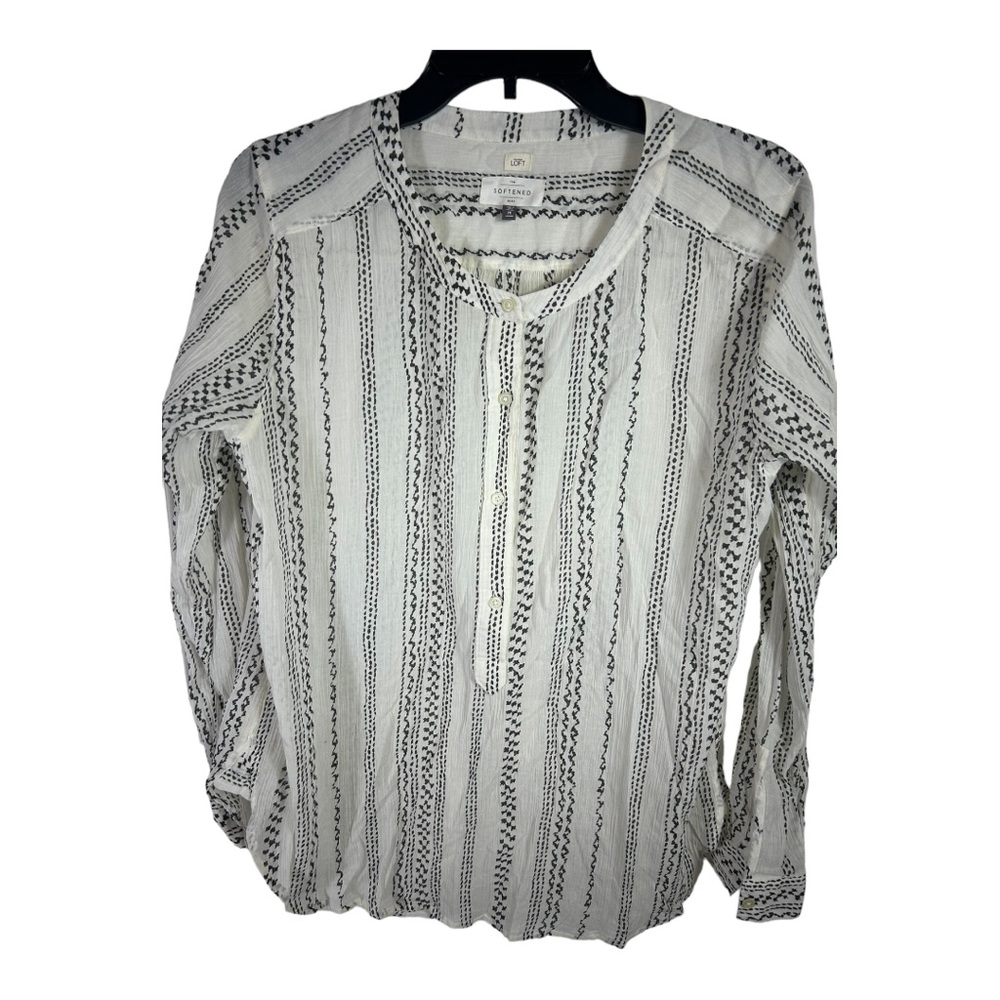 Ann Taylor Loft Size Medium Women's Blouse Black and White Long Sleeve AC110 - Picture 4 of 6